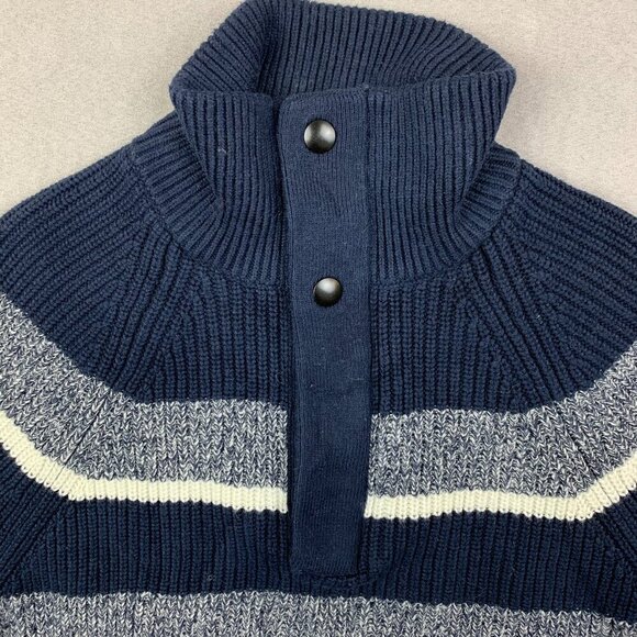 Banana Republic Mens Sweater Medium Blue Striped 1/4 Zip Long Sleeve Rib Knit - Picture 4 of 8